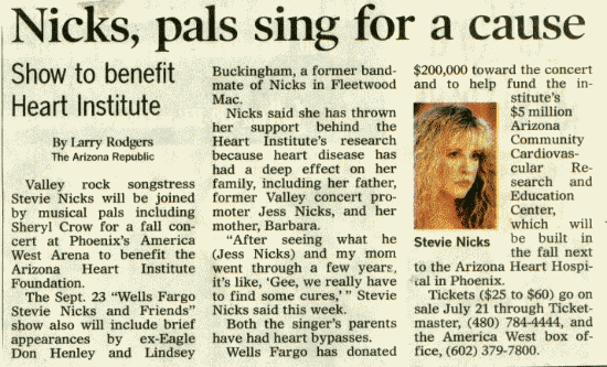 Nicks, pals sing for a cause