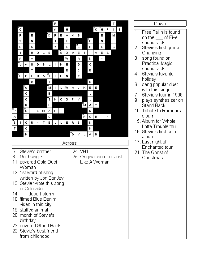 Crossword Puzzle Answers